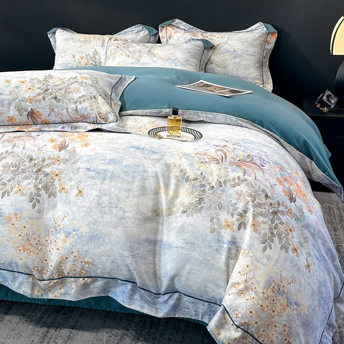 91家纺网 家纺一手货源 找家纺 舒慕 2025新款阳绒天丝棉磨毛数码印花缇芙绒四件套 微风知晓