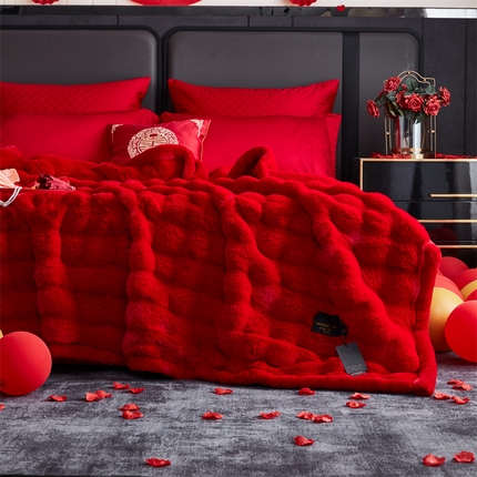 2025新款仿皮草摩登艺术毛毯毯子子家用毛毛毯毯子四季盖毛毯毯子 艺术大红