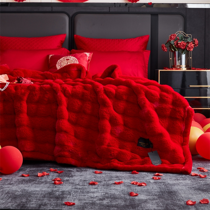 91家纺网 家纺一手货源 找家纺 2025新款仿皮草摩登艺术毛毯毯子子家用毛毛毯毯子四季盖毛毯毯子 艺术大红