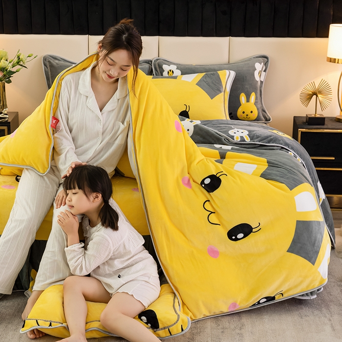 91家纺网 家纺一手货源 找家纺 绒品荟家纺 2025新款牛奶绒四件套 迷你兔