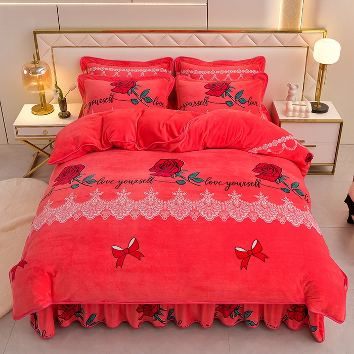 91家纺网 家纺一手货源 找家纺 绒品荟家纺 2025新款牛奶绒四件套 玫瑰佳人