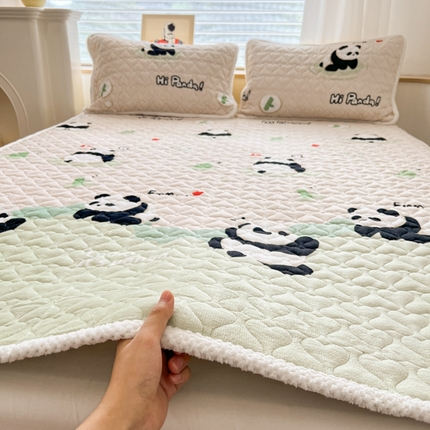 孩子王 2024新款印花牛奶绒薄款床垫加厚绒保暖床护垫床笠 床单款-熊猫乐园