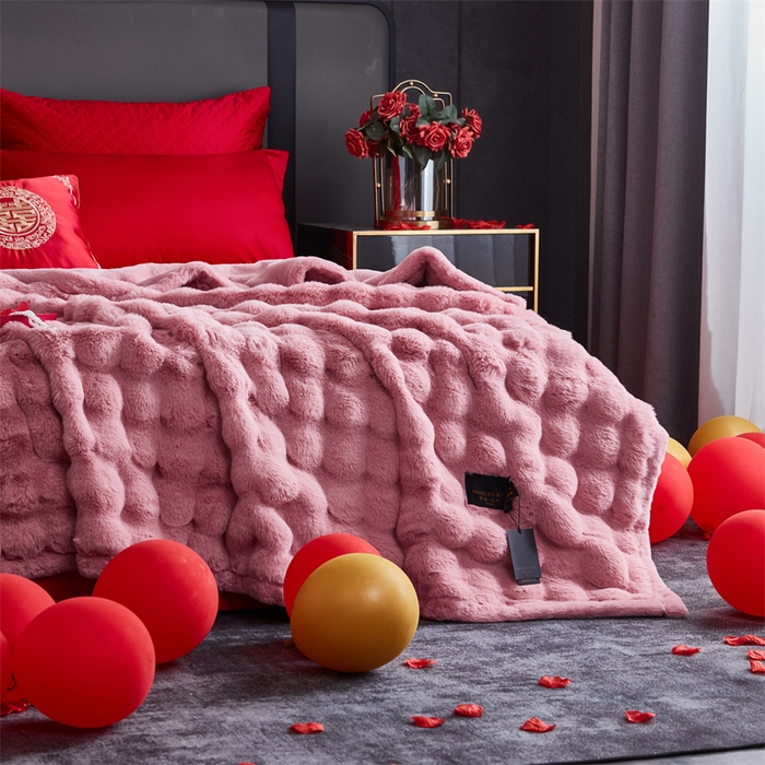 91家纺网 家纺一手货源 找家纺 2025新款仿皮草摩登艺术毛毯毯子子家用毛毛毯毯子四季盖毛毯毯子 艺术粉