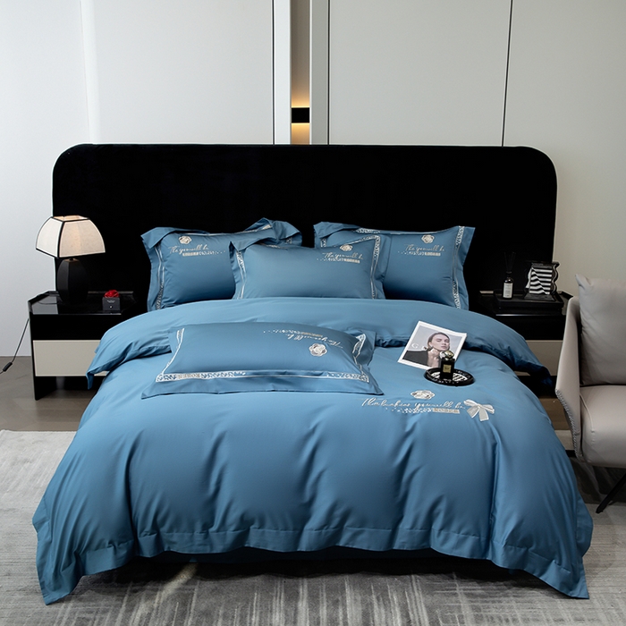 91家纺网 家纺一手货源 找家纺 绒博士 2024新款160支长绒棉四件套-巴黎之约 星耀蓝