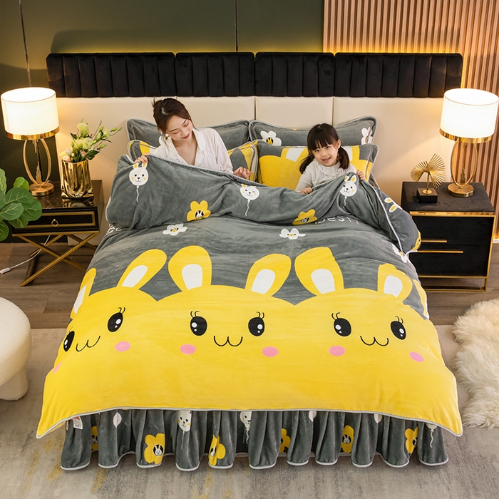 91家纺网 家纺一手货源 找家纺 绒品荟家纺 2025新款牛奶绒四件套 迷你兔