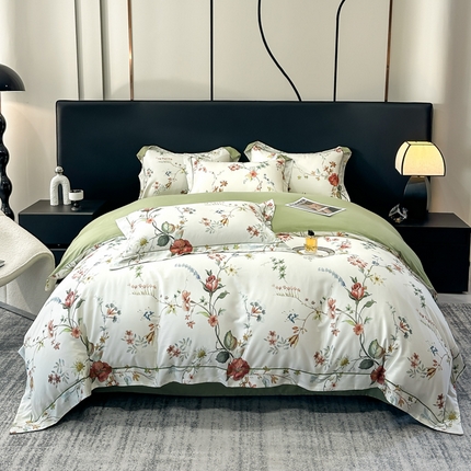 舒慕 2025新款阳绒天丝棉磨毛数码印花缇芙绒四件套 春日悠香