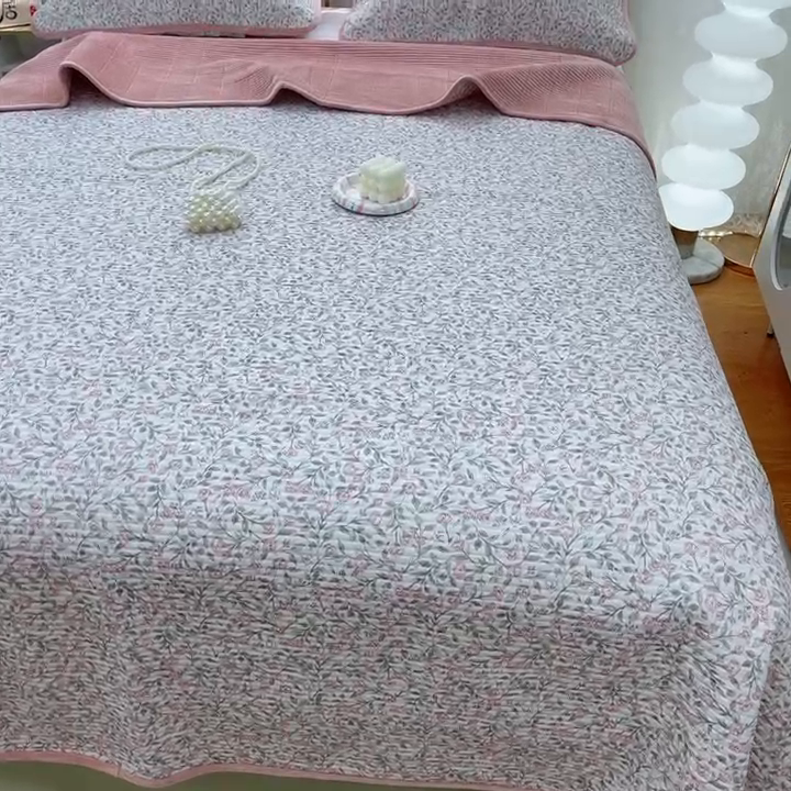 91家纺网 家纺一手货源 找家纺 2024新款棉加绒双面两用四季款床盖三件套 韩霜