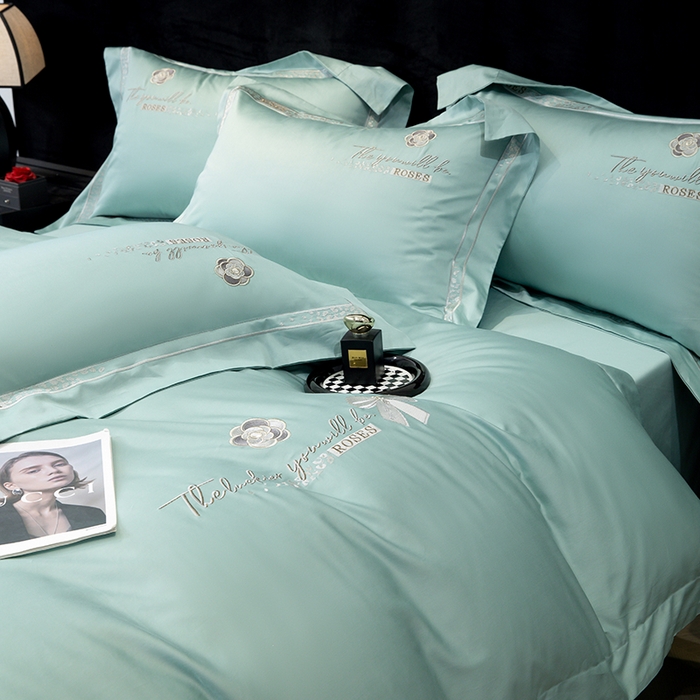 91家纺网 家纺一手货源 找家纺 绒博士 2024新款160支长绒棉四件套-巴黎之约 夏至绿