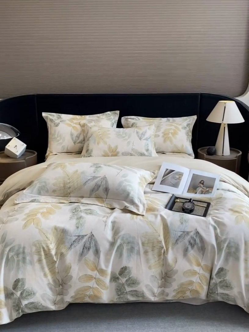 91家纺网 家纺一手货源 找家纺 2024新保暖-秋冬加厚全棉磨毛活性印花系列四件套（礼盒包装） 人间茶白-灰