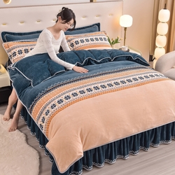 91家纺网 家纺一手货源 找家纺 晚静家纺 2024新款8.5斤牛奶绒金貂法莱绒床裙款保暖绒四件套 北欧海岸,北欧海岸