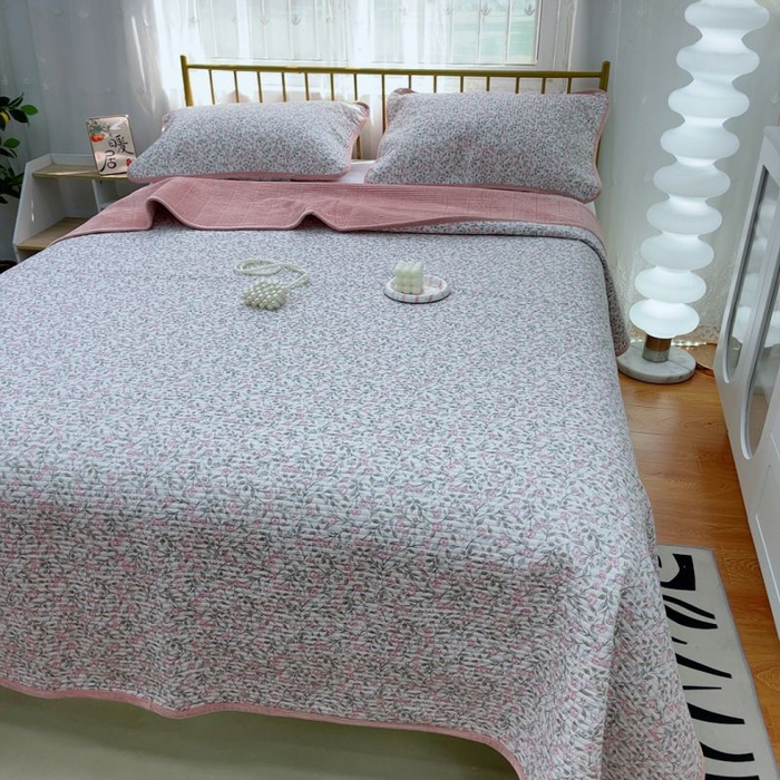 91家纺网 家纺一手货源 找家纺 2024新款棉加绒双面两用四季款床盖三件套 韩霜