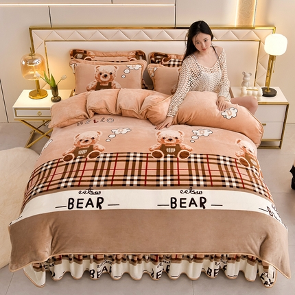 91家纺网 家纺一手货源 找家纺 绒品荟家纺 2025新款牛奶绒四件套 芭比熊