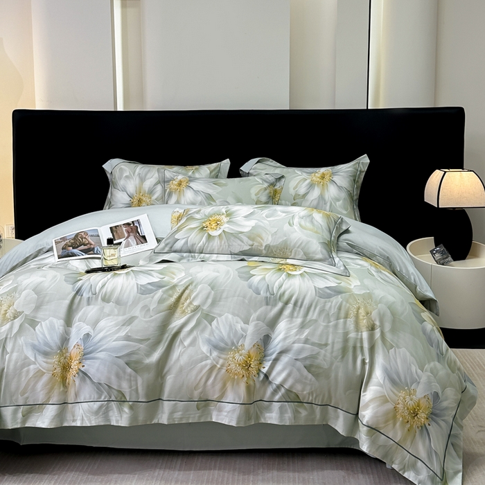 91家纺网 家纺一手货源 找家纺 舒慕 2025新款阳绒天丝棉磨毛数码印花缇芙绒四件套 一梦幽兰