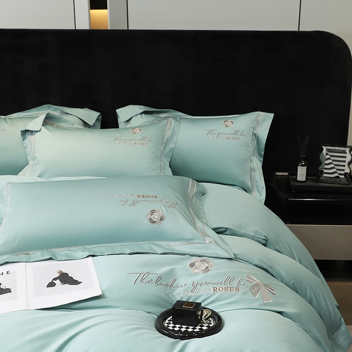 91家纺网 家纺一手货源 找家纺 绒博士 2024新款160支长绒棉四件套-巴黎之约 夏至绿