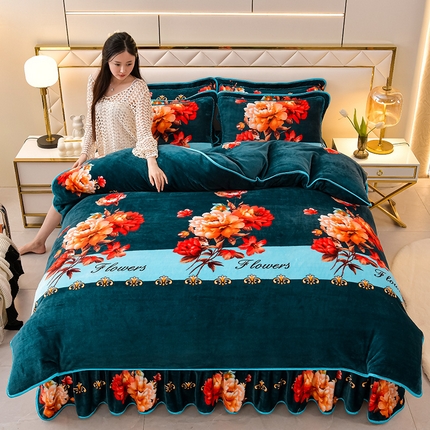 91家纺网 家纺一手货源 找家纺 绒品荟家纺 2025新款牛奶绒四件套 花漾年华