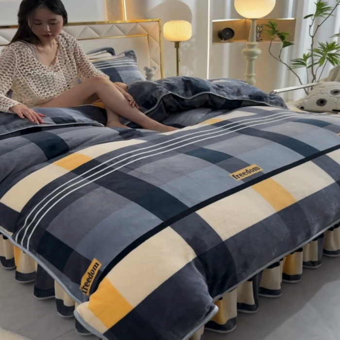 91家纺网 家纺一手货源 找家纺 绒品荟家纺 2025新款牛奶绒四件套 时尚格