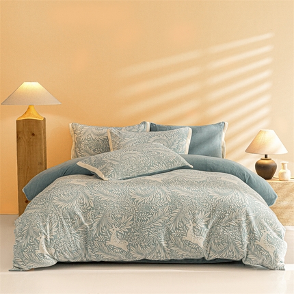 91家纺网 家纺一手货源 找家纺 2024新保暖-秋冬A类高端加厚牛奶绒雕花四件套系列 维亚纳-蓝色