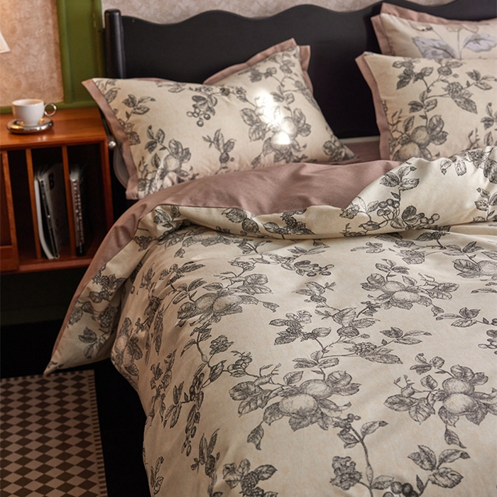 91家纺网 家纺一手货源 找家纺 2024新款全棉磨毛印花工艺款四件套 花柚