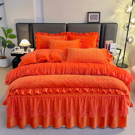 91家纺网 家纺一手货源 找家纺 （总）2024新款A类柔暖婴儿绒夹棉床裙四件套-倾世温柔