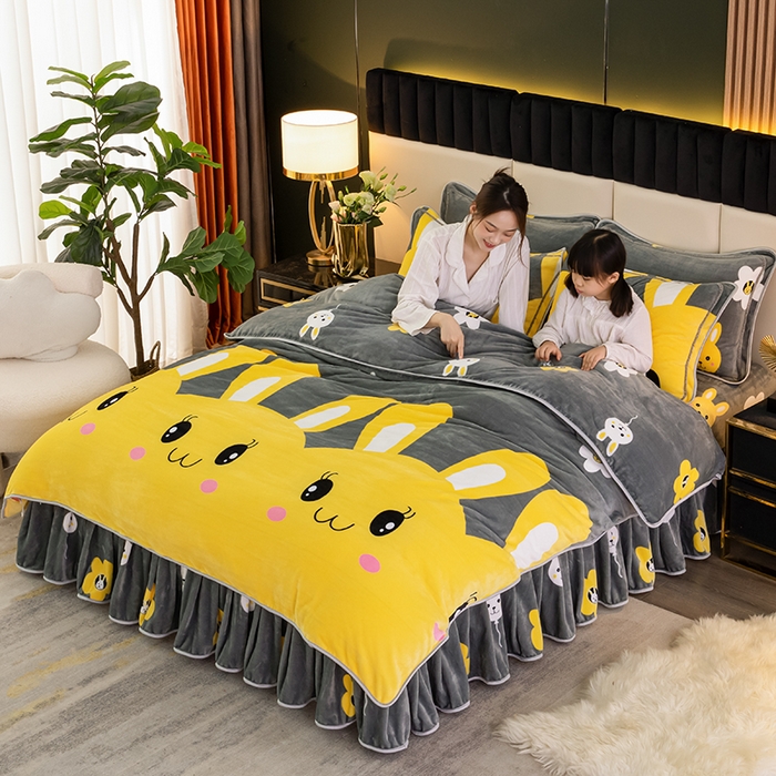 91家纺网 家纺一手货源 找家纺 绒品荟家纺 2025新款牛奶绒四件套 迷你兔