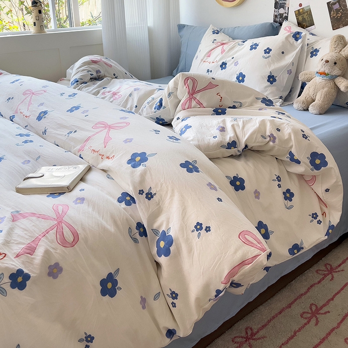 91家纺网 家纺一手货源 找家纺 星巴k家纺 2024新款A类超柔水洗棉印花四件套 甜雾于月