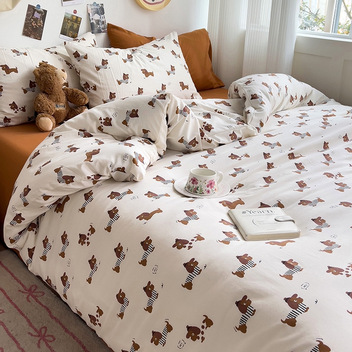 91家纺网 家纺一手货源 找家纺 星巴k家纺 2024新款A类超柔水洗棉印花四件套 腊肠狗狗