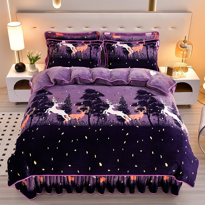 91家纺网 家纺一手货源 找家纺 绒品荟家纺 2025新款牛奶绒四件套 麋鹿