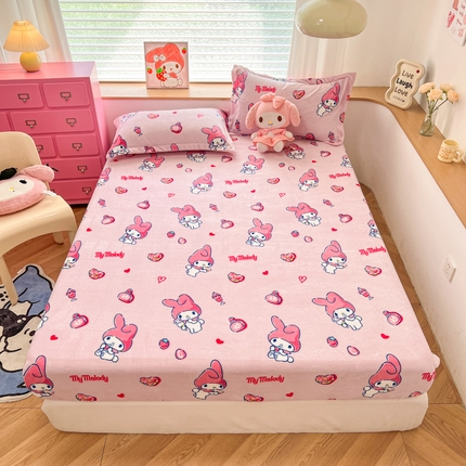 91家纺网 家纺一手货源 找家纺 （总）暮思家居 2024新款三丽鸥正版授权高克重加厚保暖牛奶绒床笠三件套