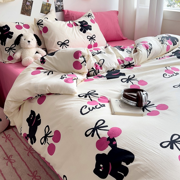 91家纺网 家纺一手货源 找家纺 星巴k家纺 2024新款A类超柔水洗棉印花四件套 甜酷小猫