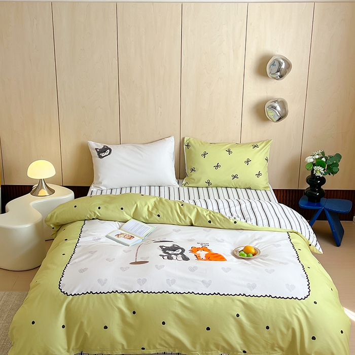 91家纺网 家纺一手货源 找家纺 2024新款40S设计师款全棉大版趣味印花系列四件套 美好生活