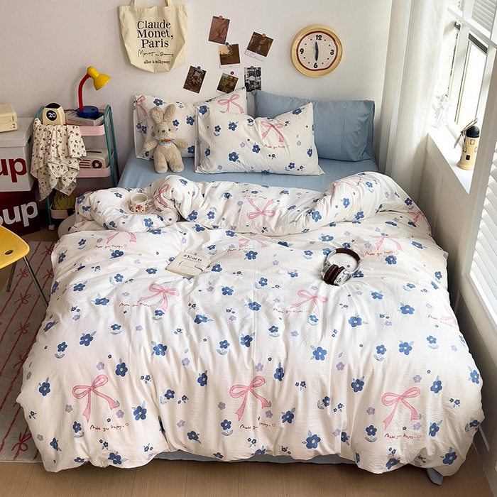 91家纺网 家纺一手货源 找家纺 星巴k家纺 2024新款A类超柔水洗棉印花四件套 甜雾于月