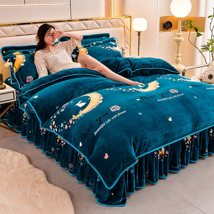 91家纺网 家纺一手货源 找家纺 绒品荟家纺 2025新款牛奶绒四件套 恋人港湾