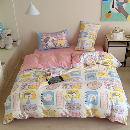 91家纺网 家纺一手货源 找家纺 2024新款40支13372全棉数码大版趣味系列四件套 绘画本