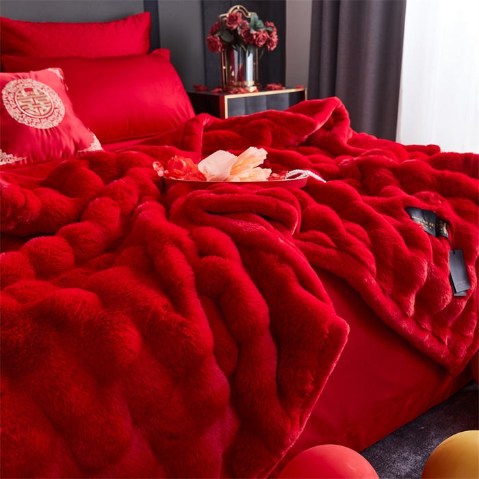 91家纺网 家纺一手货源 找家纺 2025新款仿皮草摩登艺术毛毯毯子子家用毛毛毯毯子四季盖毛毯毯子 艺术大红