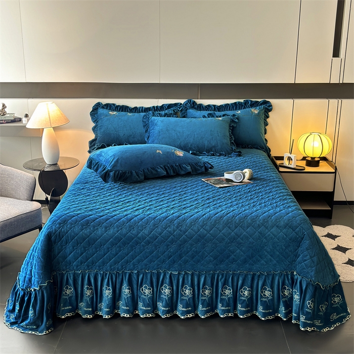 91家纺网 家纺一手货源 找家纺 2024新品A类依恋宝宝绒韩版四件套 宝利蓝