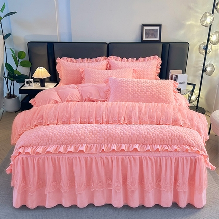 91家纺网 家纺一手货源 找家纺 （总）2024新款A类柔暖婴儿绒夹棉床裙四件套-倾世温柔