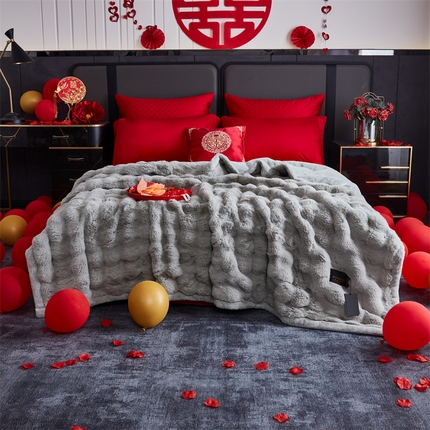 91家纺网 家纺一手货源 找家纺 2025新款仿皮草摩登艺术毛毯毯子子家用毛毛毯毯子四季盖毛毯毯子 艺术蓝灰