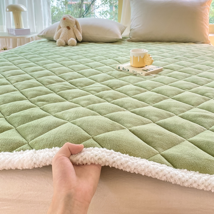 91家纺网 家纺一手货源 找家纺 正邦家纺 2024新款牛奶绒床垫小清新加厚床褥保暖宽包边可机洗床护垫床褥 浅绿