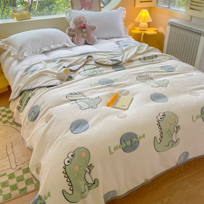 91家纺网 家纺一手货源 找家纺 慕尚家纺 2025新款高克重加厚雪花绒毛毯毯子 恐龙之恋