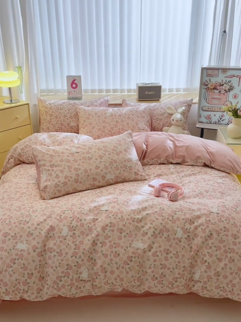 91家纺网 家纺一手货源 找家纺 清雅福 2024新款小清新ins棉加绒印花四件套系列-棉绒风格二 遇见浪漫