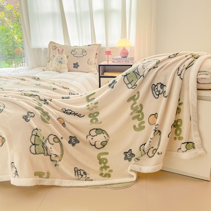 沐慕 2024新款加厚雪花绒菠萝格宽幅包边毛毯 毛毯-字母萌宠