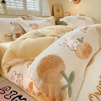 （总）沐慕 2024新款卡通印花雪花绒四件套加厚牛奶绒四件套