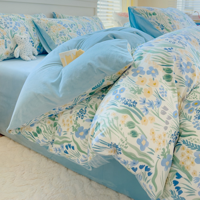 91家纺网 家纺一手货源 找家纺 清雅福 2024新款小清新ins棉加绒印花四件套系列-棉绒风格一 棉绒踏青