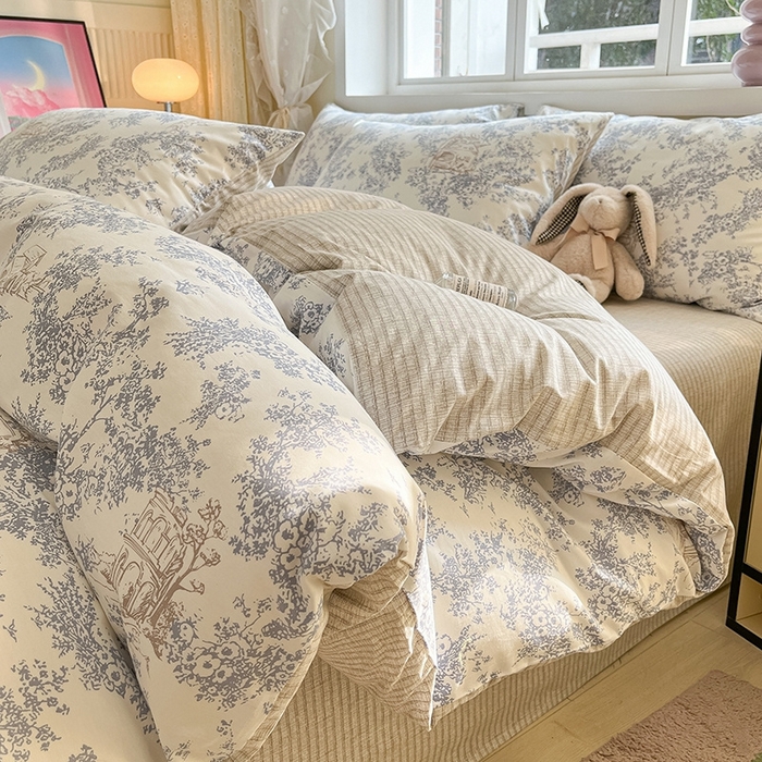 91家纺网 家纺一手货源 找家纺 麦伦家居 2024全棉斜纹13372小清新碎花卡通系列四件套 米莱