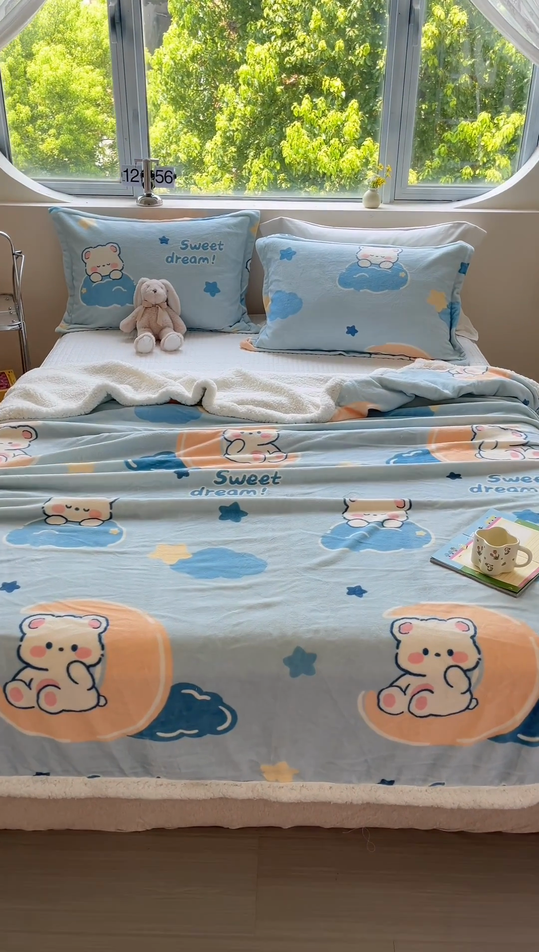 91家纺网 家纺一手货源 找家纺 沐慕 2024新款AB版牛奶绒拼羊羔绒毛毯毯子 毛毯-晚安熊