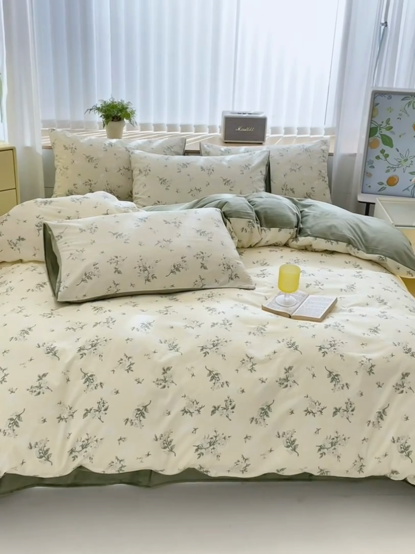 91家纺网 家纺一手货源 找家纺 清雅福 2024新款小清新ins棉加绒印花四件套系列-棉绒风格二 茶艺