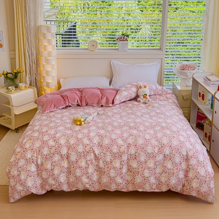 91家纺网 家纺一手货源 找家纺 清雅福 2024新款小清新ins棉加绒印花四件套系列-棉绒风格一 棉绒恋语