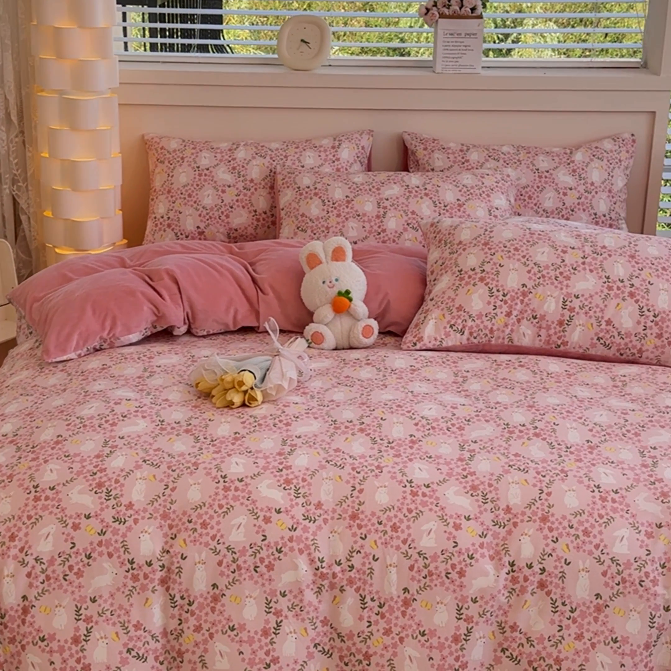 91家纺网 家纺一手货源 找家纺 清雅福 2024新款小清新ins棉加绒印花四件套系列-棉绒风格一 棉绒恋语