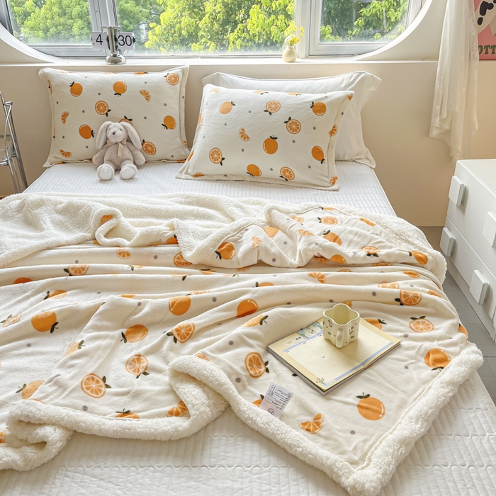 91家纺网 家纺一手货源 找家纺 沐慕 2024新款AB版牛奶绒拼羊羔绒毛毯毯子 毛毯-小橙子