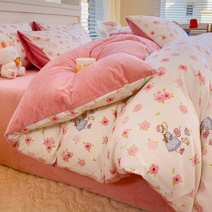 91家纺网 家纺一手货源 找家纺 清雅福 2024新款小清新ins棉加绒印花四件套系列-棉绒风格一 棉绒美丽人生